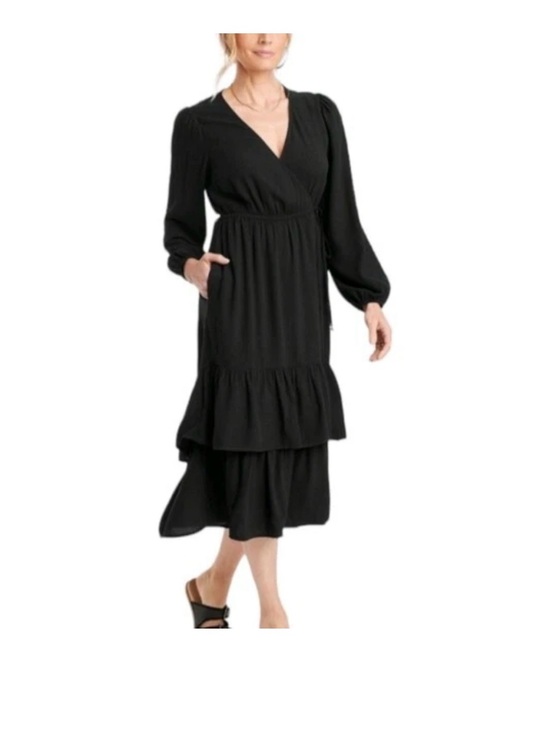 Knox Rose Dresses & Skirts - Knox Rose 100% Rayon Black Long-Sleeve Tiered Maxi Dress
